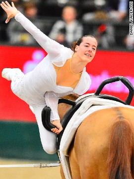 Italy's Anna Cavallaro, seen competing at a vaulting World Cup in the German city of Leipzig, is expected to challenge Eccles for world gold this year.