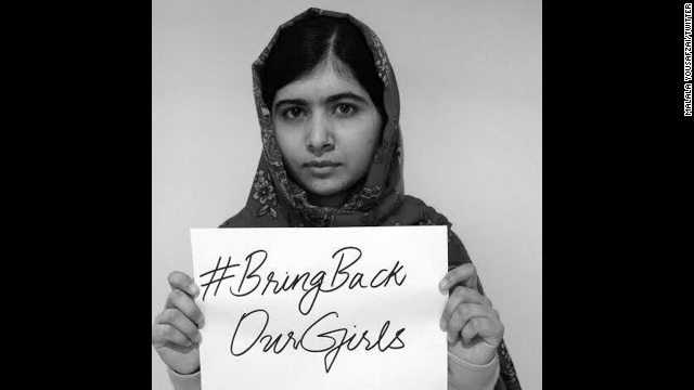 Malala Yousafzai, the world's most famous advocate for girls' right to education, says that "girls in Nigeria are my sisters." <a href='https://twitter.com/MalalaFund/status/462708353945194496/photo/1' target='_blank'>This photo</a> was posted to the @MalalaFund Twitter account on May 6.