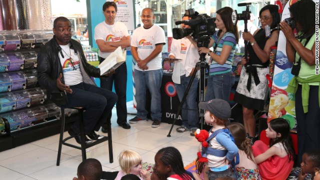 Burton reads to children during the "Reading Rainbow's" 30th anniversary celebration in Los Angeles in June 2013.