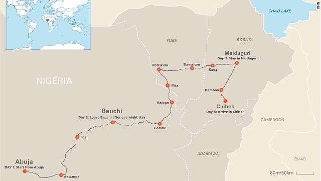 Map: Nima Elbagir's route to Chibok