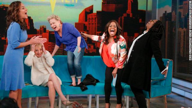 Guest co-host Sunny Hostin, from left, Walters, guest Bette Midler, Sherri Shepherd and Whoopi Goldberg laugh it up during an episode of "The View" on May 9. The show is known for the spirited conversations of its hosts and guests.