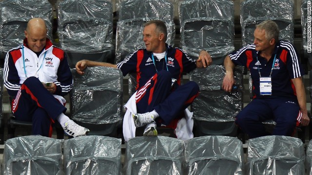 He started with British Cycling, brought in to work with riders by then performance director Dave Brailsford (far left).