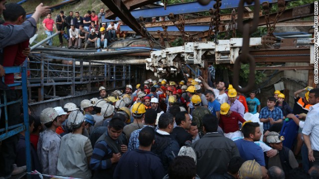 Rescue workers and relatives gather at a coal mine in the western Turkish province of Manisa on Tuesday, May 13. A fire caused by a transformer explosion in the coal mine left more than 160 people dead and trapped hundreds more, officials said.