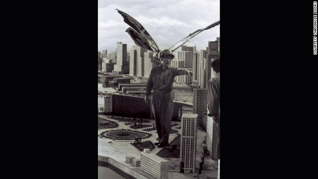 Tsuburaya supervises Mothra's attack on New Kirk City in 1961.