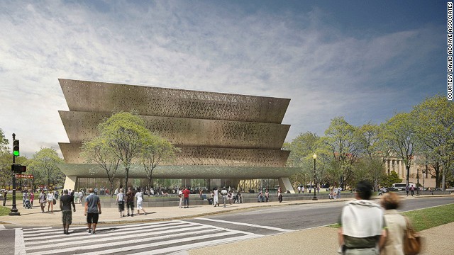 David Adjaye was tapped to design the Smithsonian National Museum of African American History and Culture in Washington, DC. The structure, which is slated for completion 2015, nods to an African aesthetic. The exterior will be made up of aluminum panels coated with bronze, and will employ ornamental techniques once used by former slaves, and developed in African cultures.