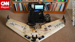 A video-piloted remote control flying wing made from a kit.