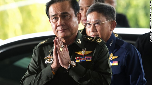 Gen. Prayuth Chan-ocha, head of the Thai military, gives a traditional greeting on May 20, the day he declared military rule over Thailand. He has assumed the powers to act as prime minister until a new one takes office, the military said.