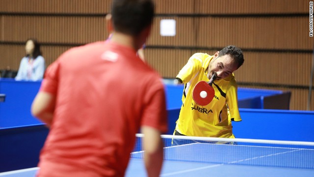 Hamadto started playing table tennis at 13, three years after losing both his arms in a train accident.