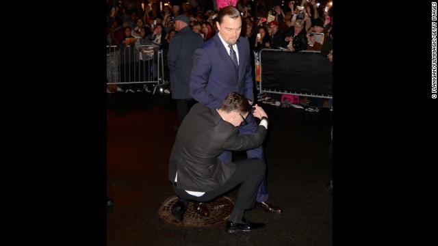 Sediuk wraps himself around the legs of Leonardo DiCaprio at the 29th Santa Barbara International Film Festival in Santa Barbara, California, on February 6.