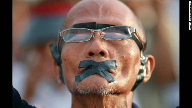 A man participates in an anti-coup demonstration in Bangkok on Wednesday, May 28.