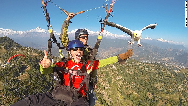 Nepal's Parahawking Project offers paragliding with a twist -- fliers are joined by a trained Egyptian vulture. The birds guide the paragliders to pockets of thermal air. In exchange, they're rewarded in-flight with a chunk of raw meat. 