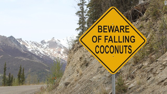 A warning about tropical hazards is the first sign that makes drivers heading up the hill think, 