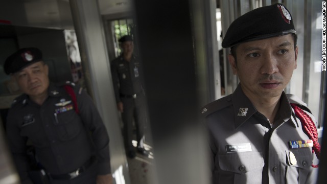Police secure an area inside the Australian Embassy in Bangkok on Wednesday, June 4. 