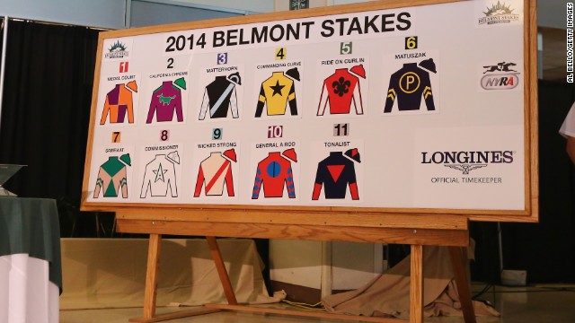 California Chrome will face 10 rivals at Belmont Park, including Kentucky Derby runner-up Commanding Curve and Ride on Curlin, second at the Preakness Stakes.