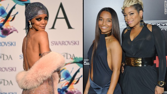 Rihanna's bare-it-all style is catching flak from the ladies of TLC. "Every time that I see you, you don't have to be naked," T-Boz said during a recent interview <a href='https://www.youtube.com/watch?v=WDTGhAjq2bU#t=2m' target='_blank'>with an Australian media outlet</a>. "We became the biggest-selling girl group of all time with our clothes on." Rihanna's response? <a href='https://twitter.com/rihanna' target='_blank'>A series of pointed subtweets and a new Twitter header</a> that shows a topless TLC. 