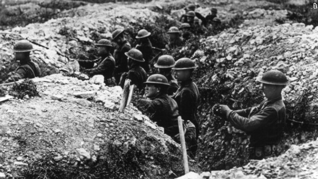 U.S. Army troops stand in a defensive trench in France. By war's end, thousands of miles of trenches crisscrossed European battlefields.