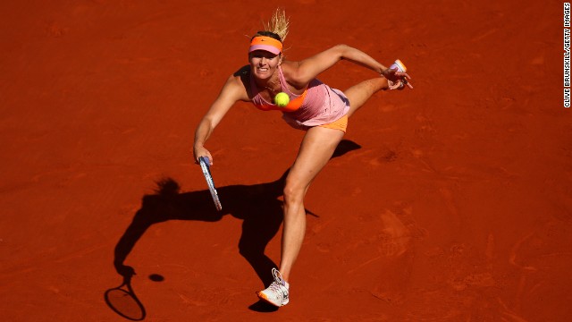 Under sunny Parisian skies, Sharapova takes a 4-2 lead as she breaks Halep in the fifth game of the decisive third set.