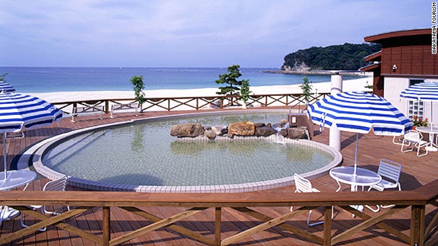 Shirahama's open-air beachside onsen -- swimsuits permitted -- is a nice way to warm up post swim.