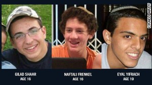 The slain Israeli teens, from left, are Gilad Shaar, Naftali Frenkel and Eyal Yifrach. 