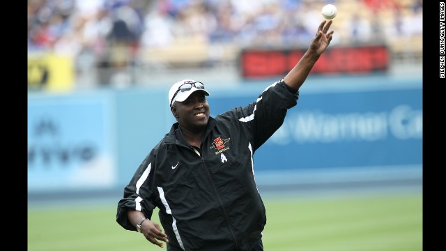 Gwynn throws out the first pitch to his son, Tony Gwynn Jr., before a 2011 game between the Los Angeles Dodgers and the Houston Astros on Father's Day. Gwynn's son was playing for the Dodgers at the time.