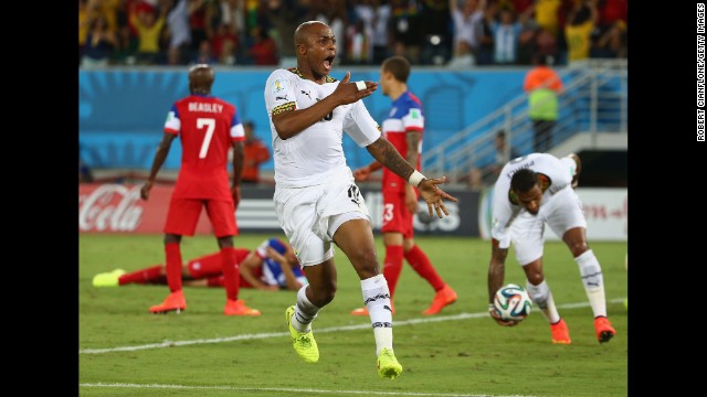 Andre Ayew of Ghana celebrates in the second half after tying the game at 1-1.