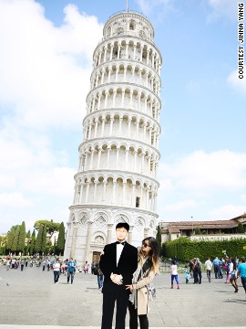 Yang says her father was a PGA-certified pro golfer, but couldn't go on tour because he had to raise her and her brother. The Leaning Tower of Pisa made a backdrop for one the duo's memorable photos. 
