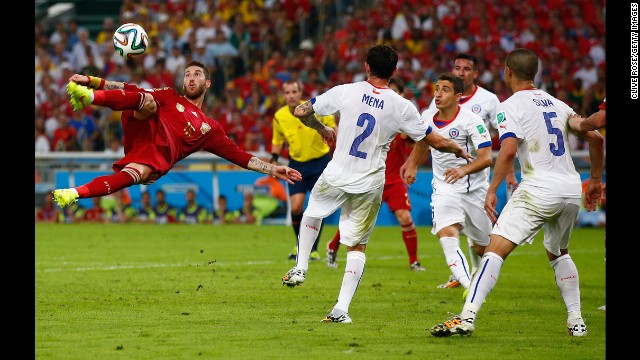Sergio Ramos attempts a shot on goal.