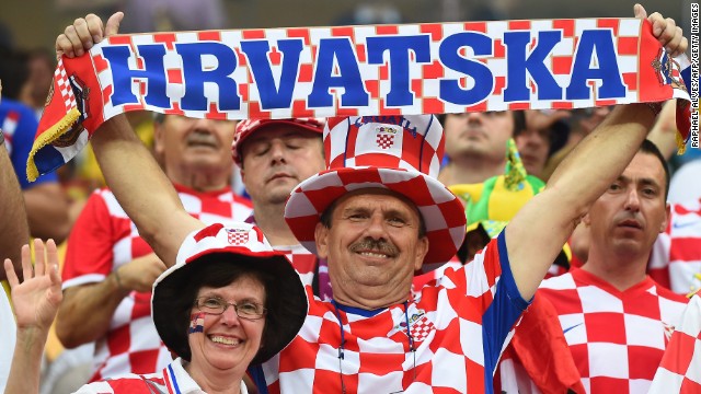 Croatian supporters cheer for their team ahead of the match against Cameroon.