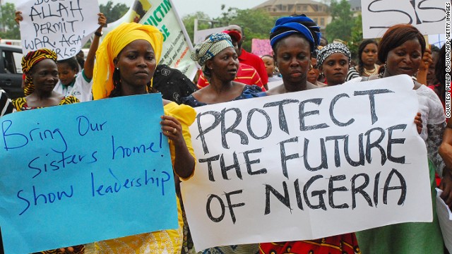 Nigerian women call for the release of the kidnapped schoolgirls, in Abuja, on April 30, 2014.