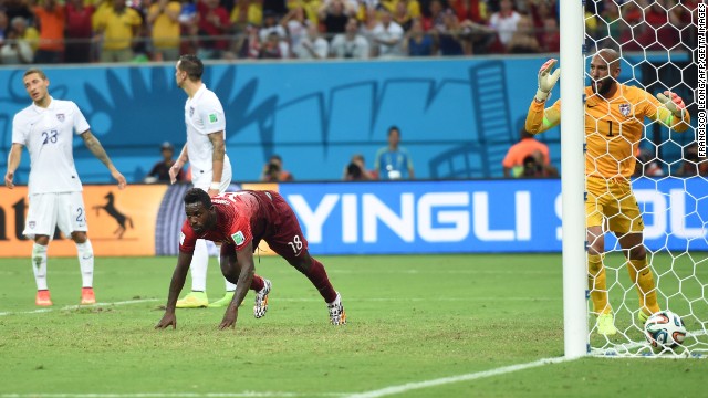 Portugal forward Silvestre Varela gets up after scoring his team's dramatic second goal in the last moments against the United States at Arena Amazonia in Manaus, Brazil, on Sunday, June 22. The final result was a 2-2 draw.