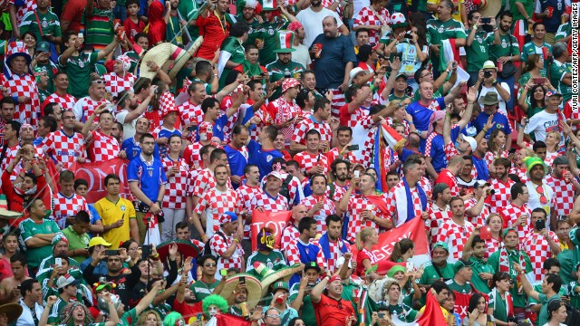 Croatian fans cheer before the match against Mexico.