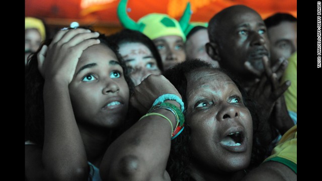 Brazil supporters watch the Brazil-Mexico game in Rio de Janeiro on Tuesday, June 17. It was a 0-0 draw.