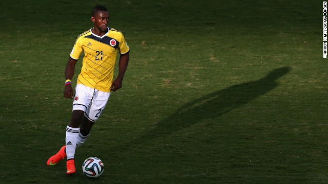 Jackson Martinez of Colombia controls the ball.