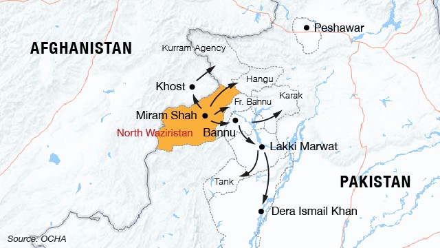 Map: Civilians flee North Waziristan