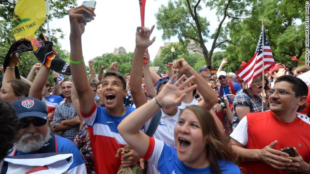 U.S. fans cheer before the game at Dupont Circle in Washington.