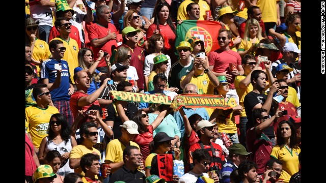 Portugal fans cheer before their team's game against Ghana.