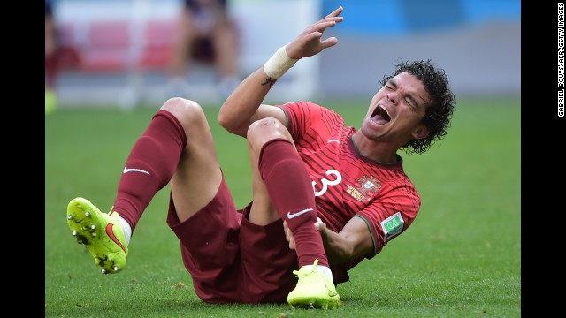 Portugal defender Pepe reacts during a match against Ghana.