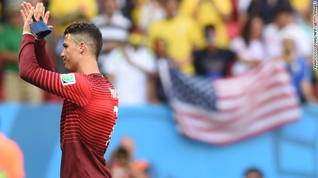 Portugal forward and captain Cristiano Ronaldo reacts after the match between Portugal and Ghana in Brasilia on June 26. Portugal won 2-1. 