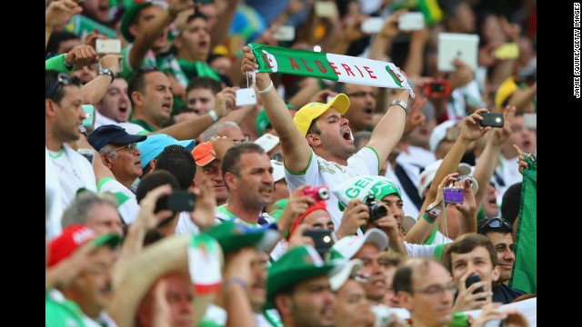 Algeria fans cheer before the match between Algeria and Russia.