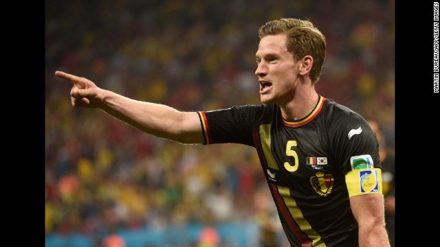 Belgium defender and captain Jan Vertonghen celebrates after scoring. 