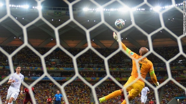 Tim Howard makes a sensational save to deny Portugal. The Everton goalkeeper was one of the key performers for the U.S. during the group stage.