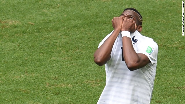 Pogba reacts after a first-half shot was saved.