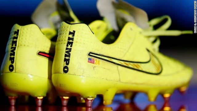 Howard's football boots worn by the American goalkeeper against Germany. The game broke online audience records as over 1.5 million people streamed the game live via WatchESPN.