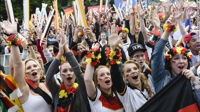 Fans attend a public viewing of the Algeria-Germany match in Berlin.