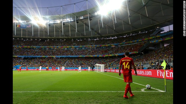 Dries Mertens of Belgium takes a corner kick.