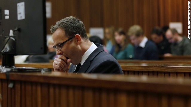Pistorius yawns during day 37 of his murder trial on June 3.
