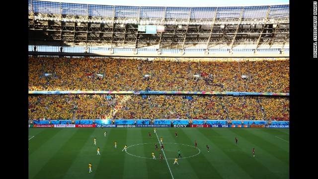 The stadium in Fortaleza was filled with fans wearing yellow, the primary color of both teams.