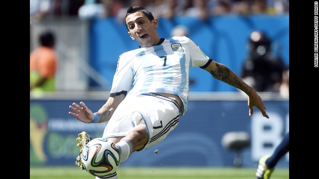 Argentina midfielder Angel di Maria kicks the ball.