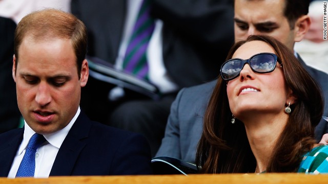 Prince William Duke of Cambridge and Catherine, Duchess of Cambridge watch the action from the Royal Box on Centre Court.