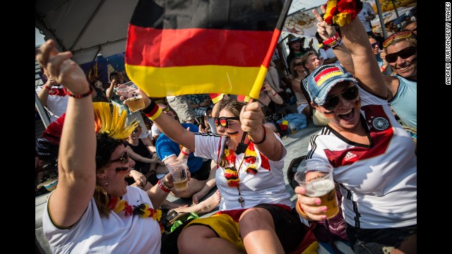Germany fans celebrate a goal while watching the match in New York.